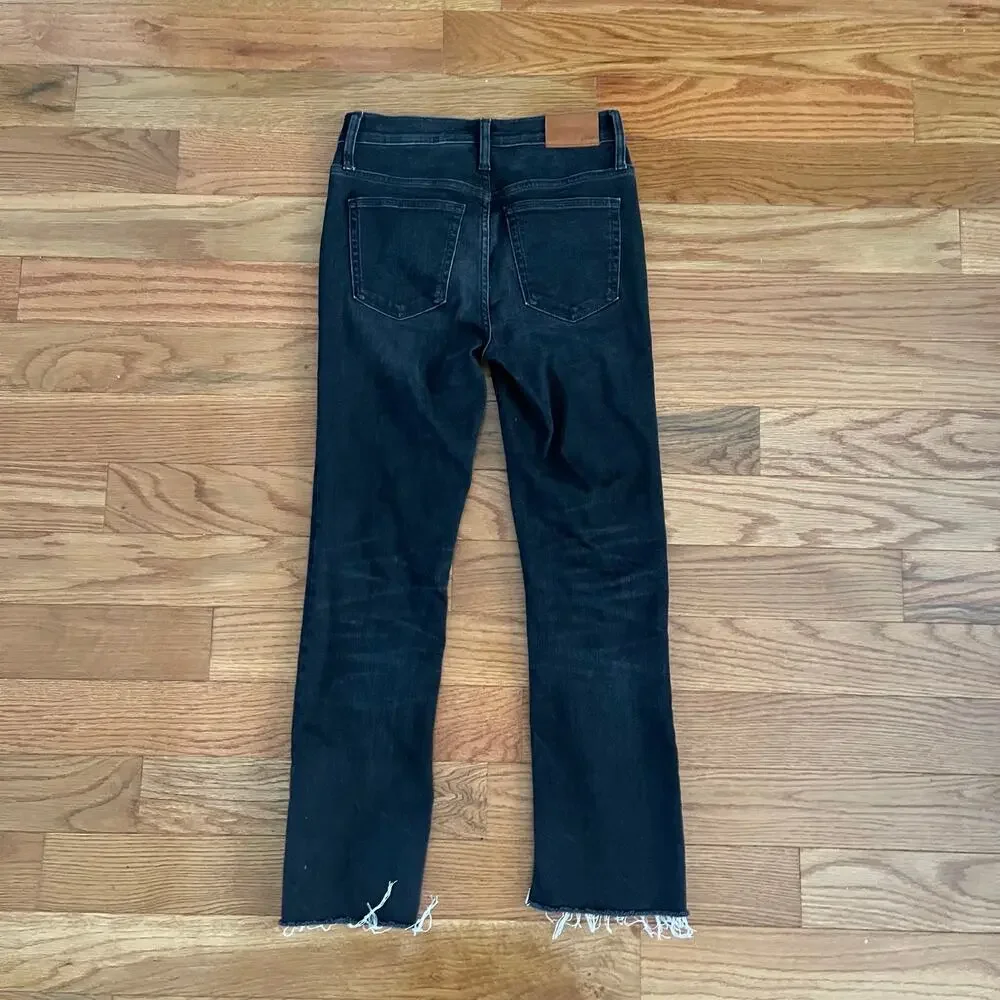 J. Crew Demi Boot Crop Jeans Womens 25 Faded Black Charcoal Raw Hem Kick Flare